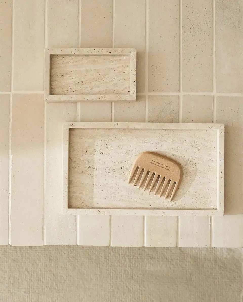 Marble Serving Board - Vassoio in travertino giallo stile Wabi-Sabi,