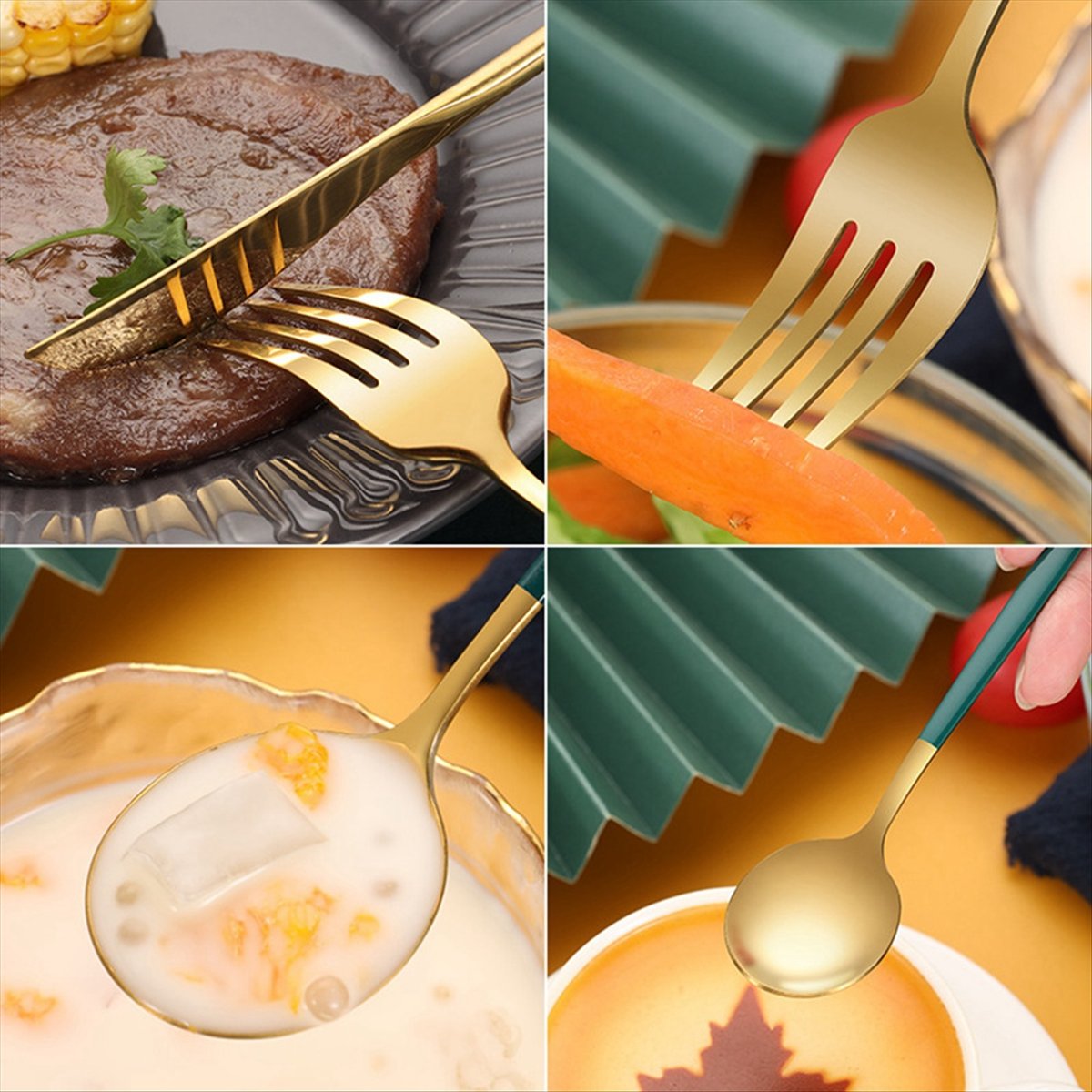 Gold Cutlery Flatware - Set di posate in acciaio inossidabile
