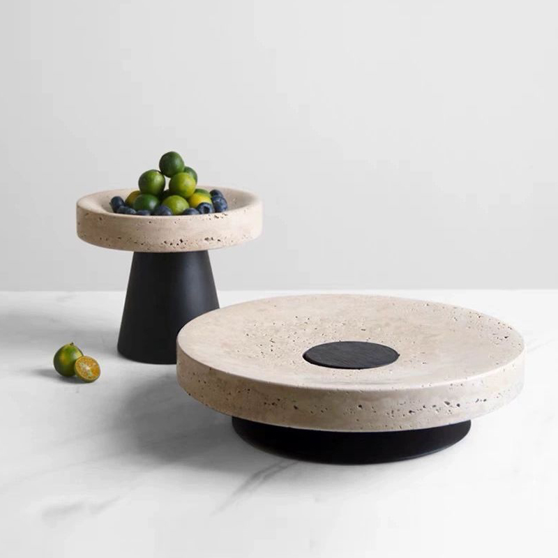 Marble Serving Board - Vassoio in travertino Beige con Base